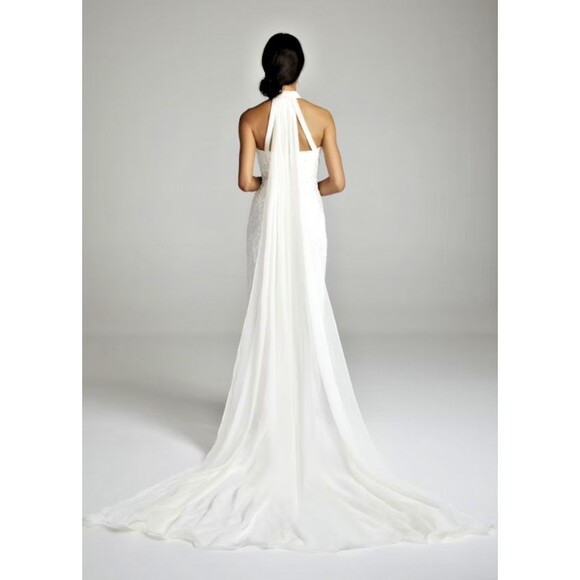 St. Tropez Wedding Dress Sz. 10 Ivory Halter Pearl Beaded Lace with Sweep Train - Picture 1 of 14